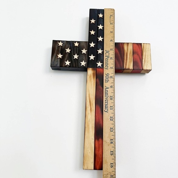 Watchmen Woodwork American Flag Cross  Handcrafted in USA - Picture 4 of 6